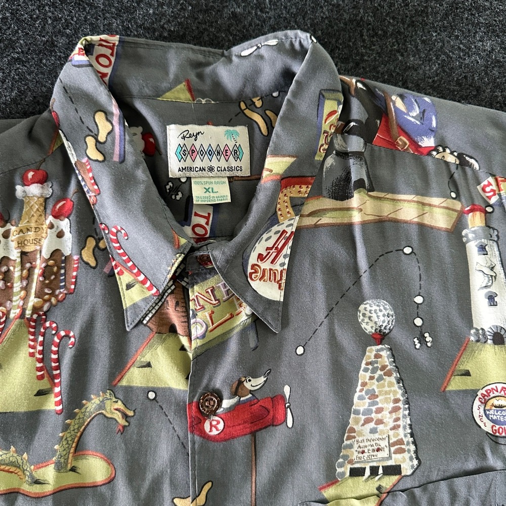 Reyn Spooner American Classics Miniature Golf Rayon Shirt XL Gray Hawaii